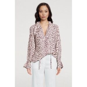 Equipment Femme Silk Farrah Peasant Leopard Blouse Woman‎ Size Small New